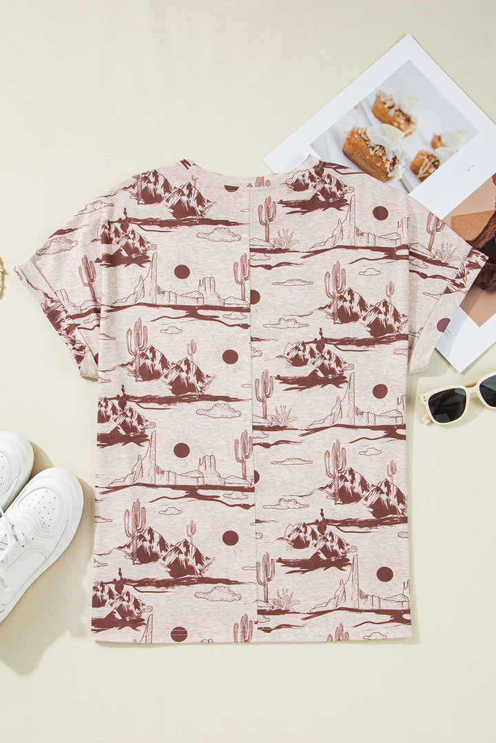 Desert Sand Print Short Sleeve Knit Top