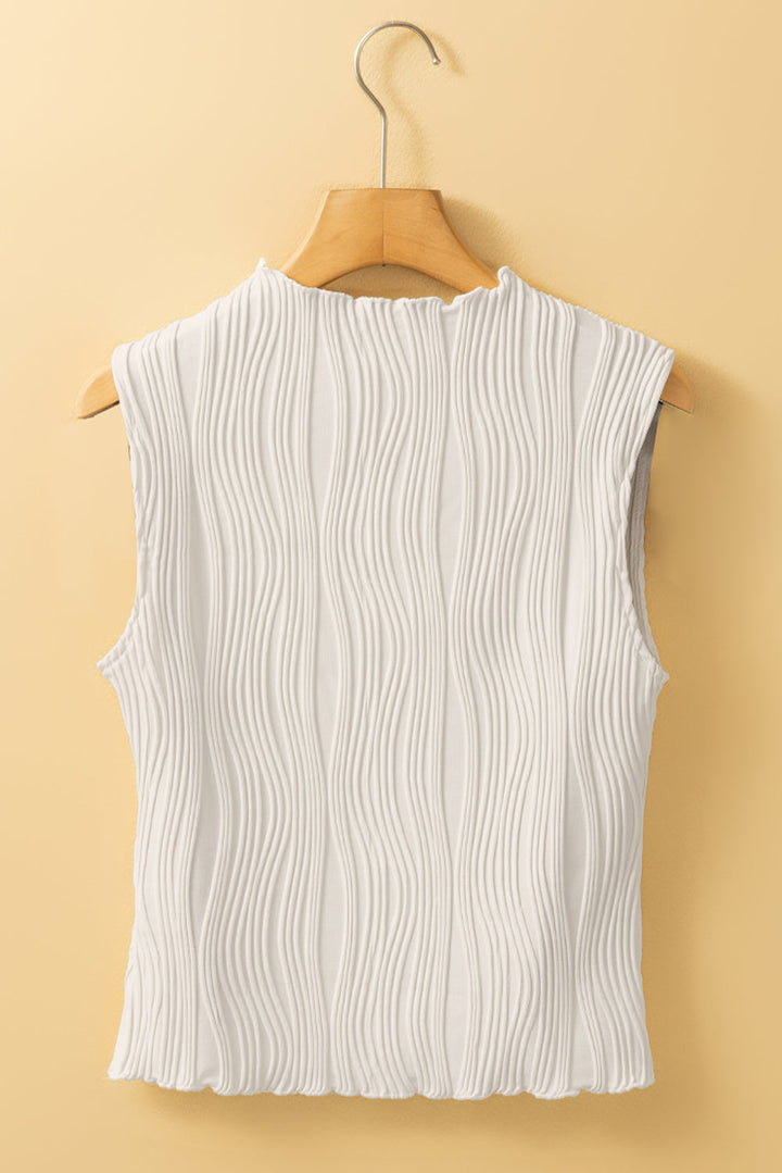 Solid Color Wavy Textured Round Neck Tank Top