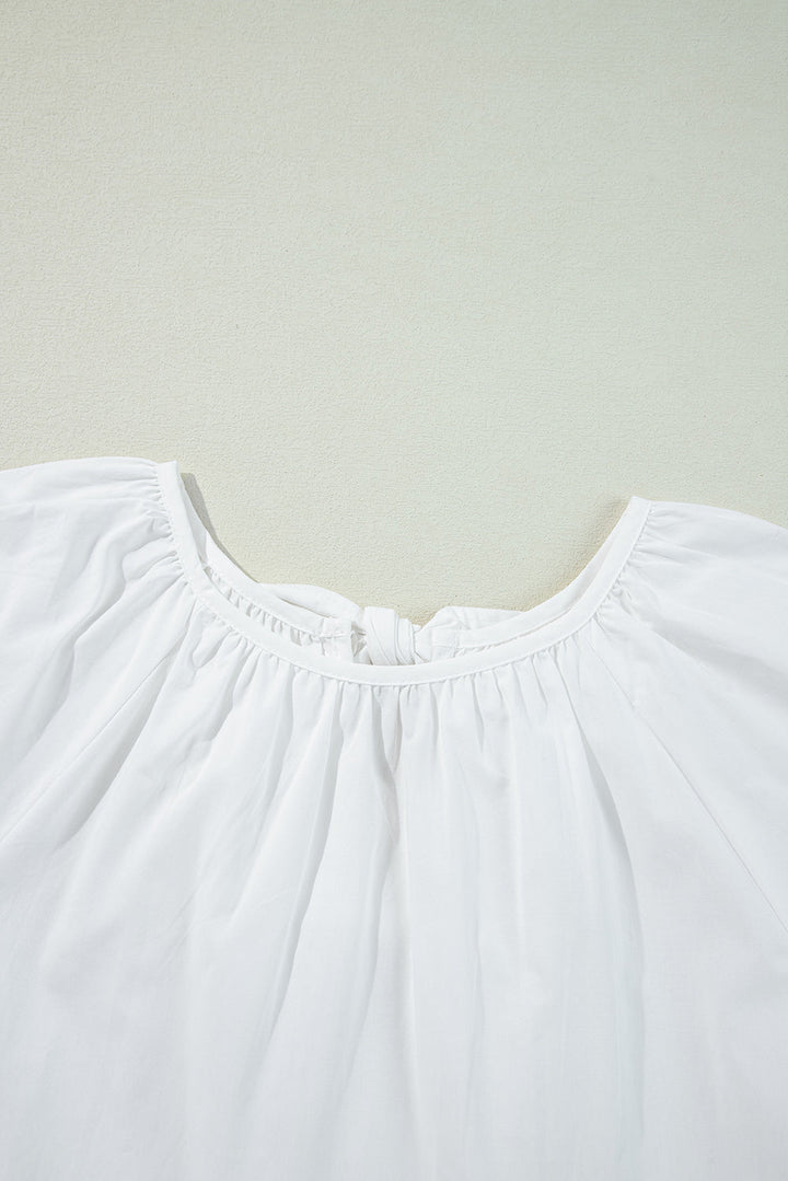 Bow Knot Cutout Back Loose Fit 3/4 Sleeve Blouse