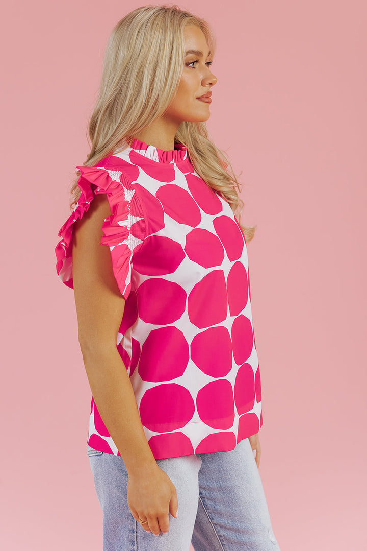 Bubblegum Pattern Frilled Collar Flutter Sleeve Top