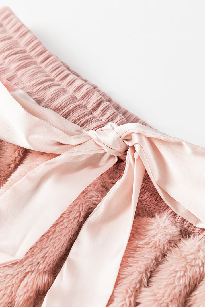 textured leopard fleece loose two piece lounge set 1