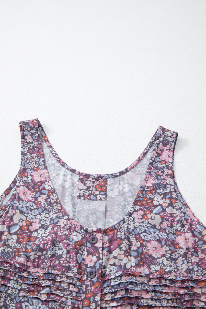 boho floral pleated buttoned front tank top