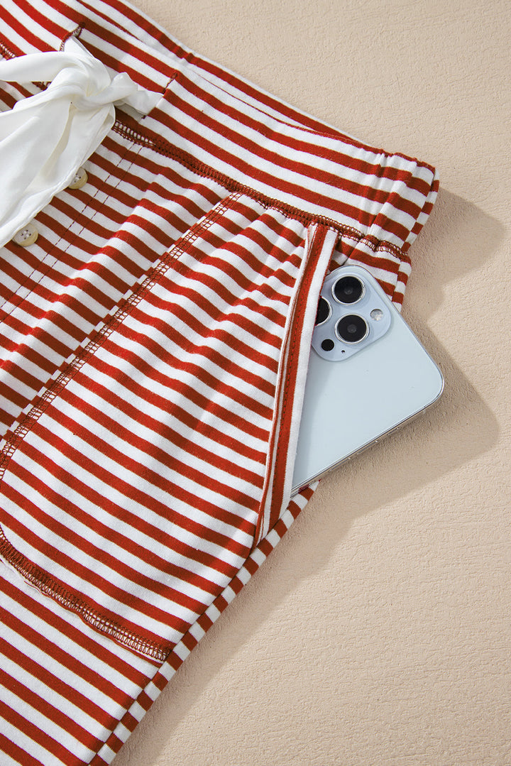 buttoned v neck top and knotted waist pants lounge set