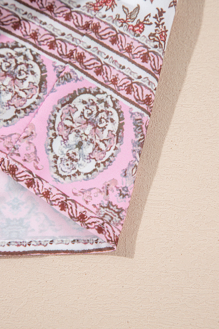 Bohemian Floral Pleated U Neck Vest