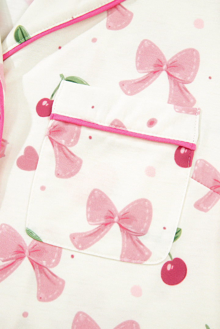 bow fruit print contrast pipping short pajamas set