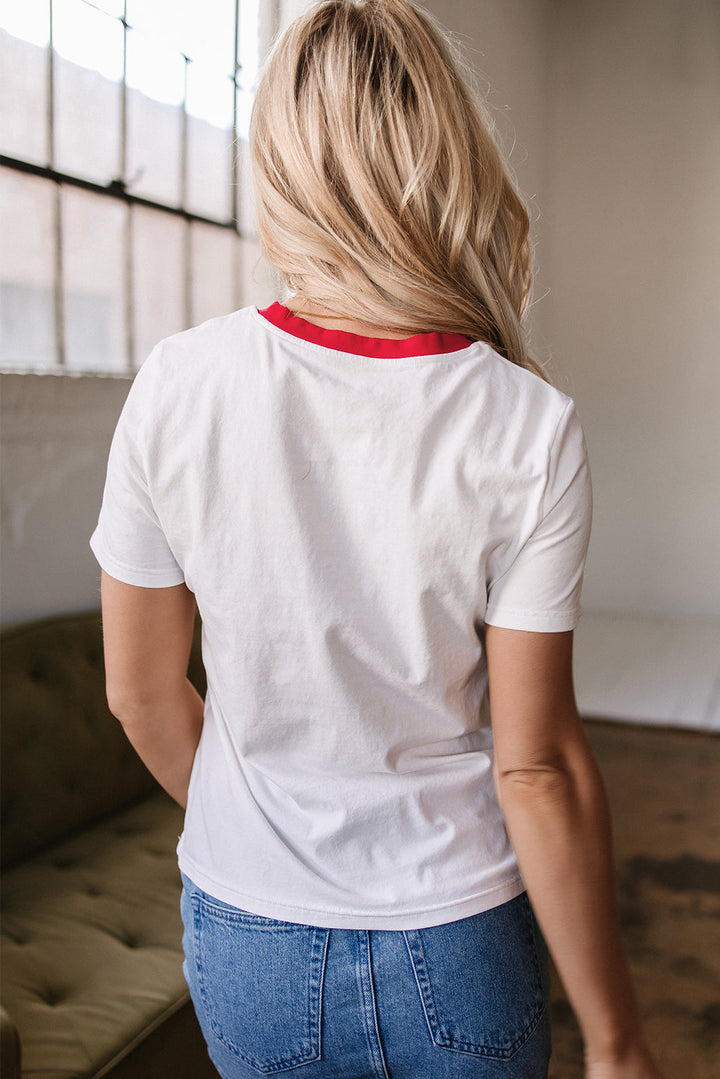 Rainbow Stripe Print Contrast Crewneck T Shirt