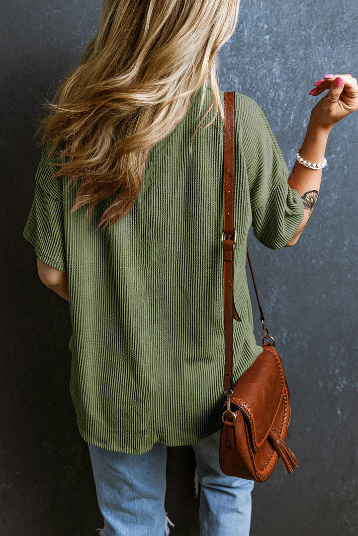 corded v neck chest pocket loose t shirt