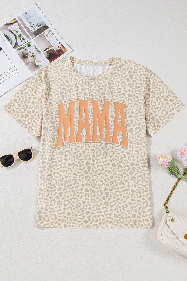 mama letter graphic leopard loose tee