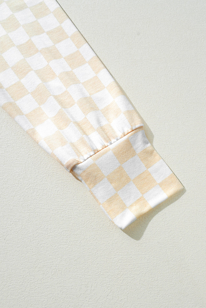 checkered print long sleeve top and pants lounge set 1