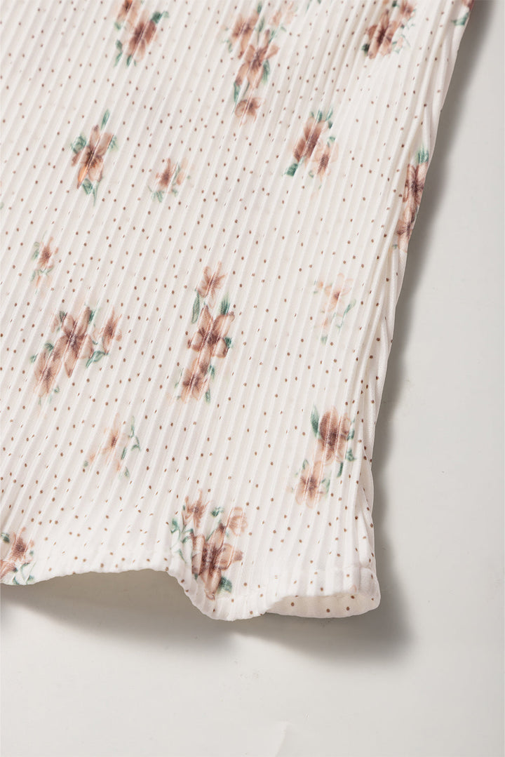 Floral Pleated Big Bow Back Spaghetti Straps Tank Top