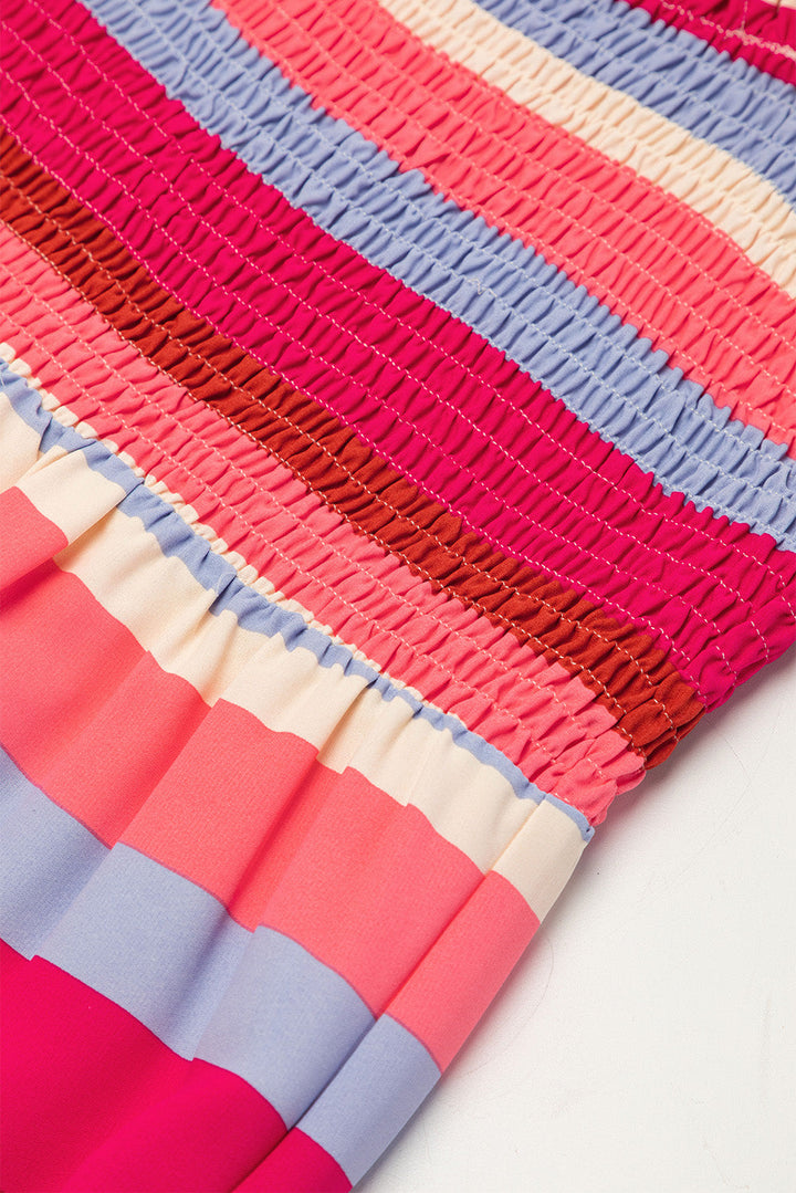 Ruffled Straps Smocked Tiered Long Dress