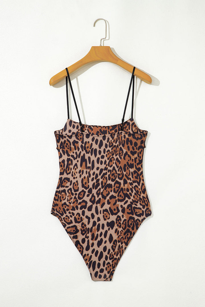 Spaghetti Straps Ruched Leopard Bodysuit