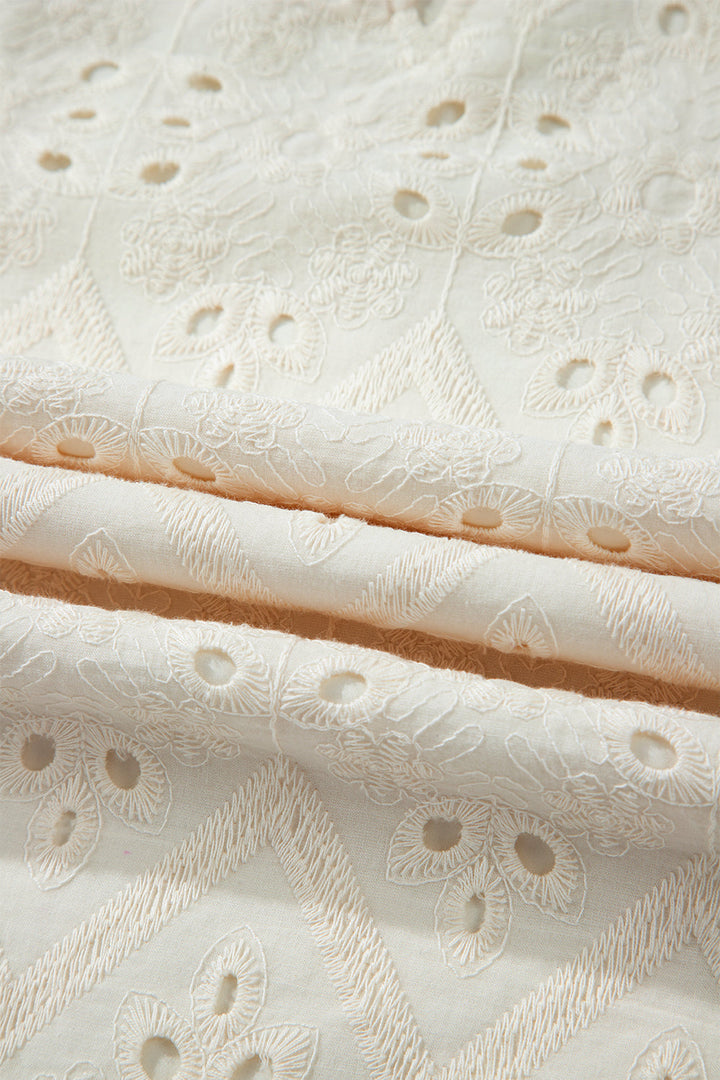 Eyelet Embroidered Half Sleeve Casual Blouse