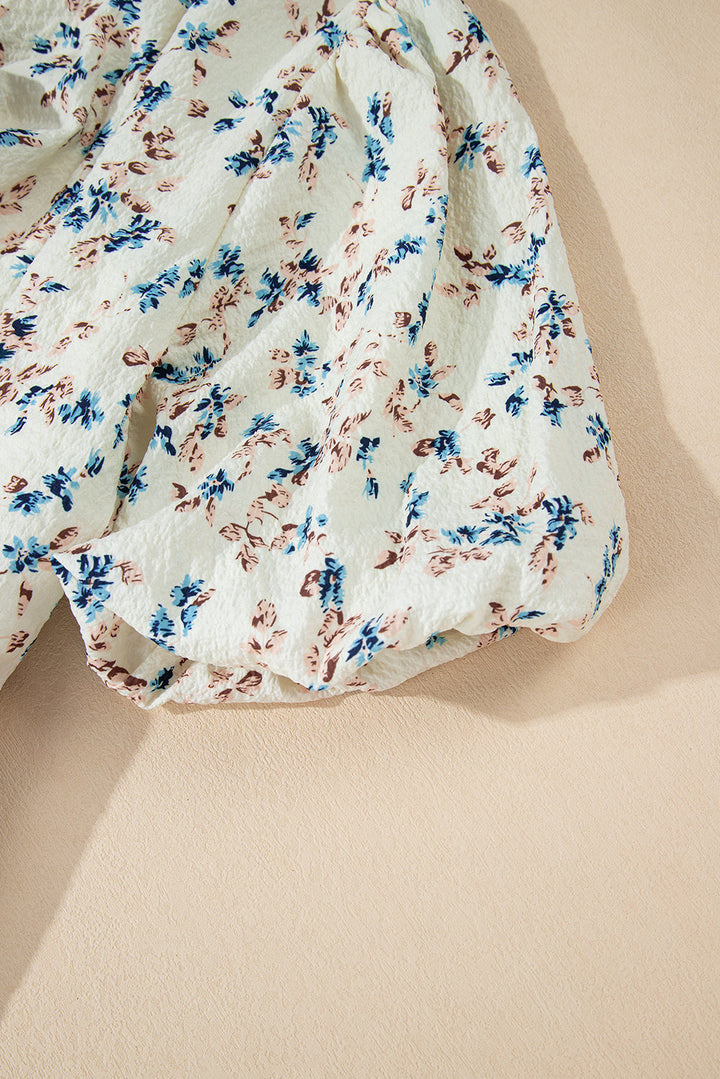 floral puff short sleeve empire waist mini dress