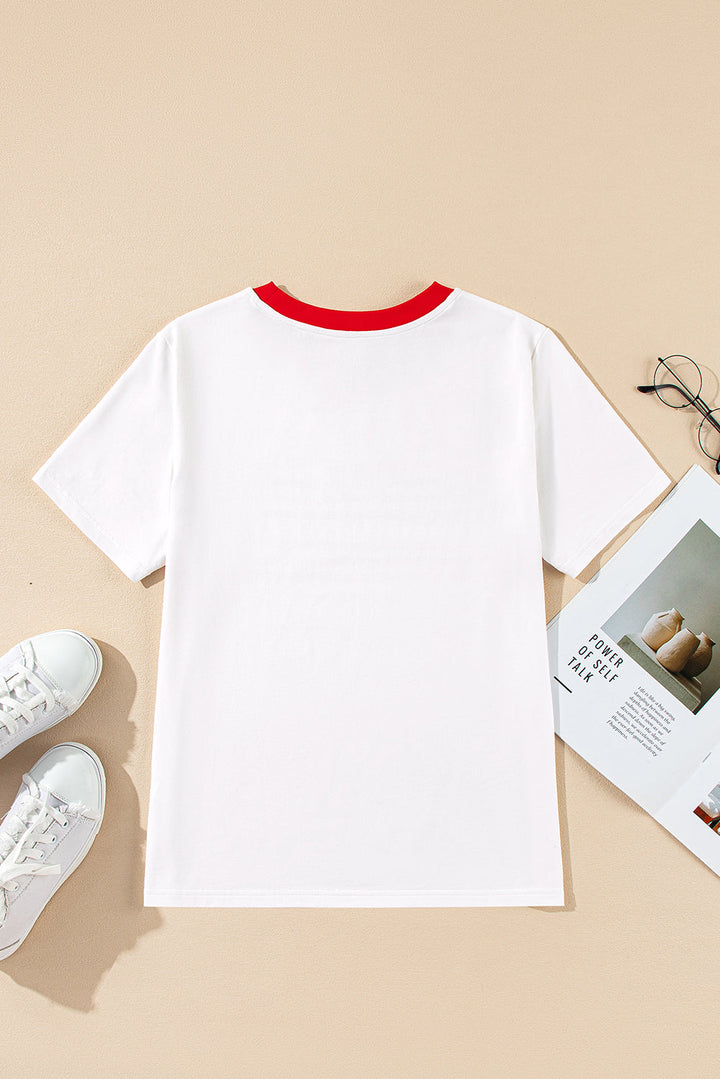 Rainbow Stripe Print Contrast Crewneck T Shirt