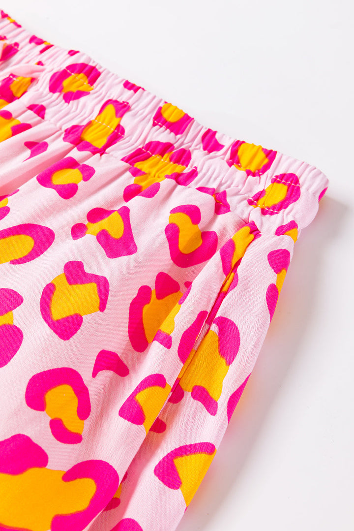 leopard print long sleeve shirt and shorts pajama set