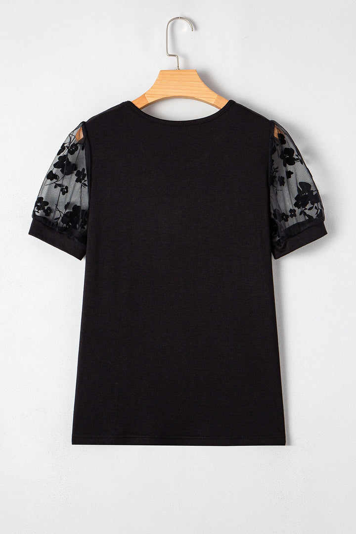 flora lace patchwork crew neck t shirt