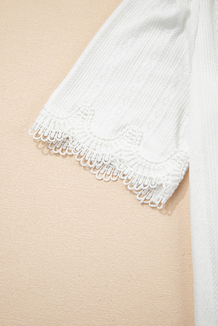 scalloped lace trim jacquard textured t shirt