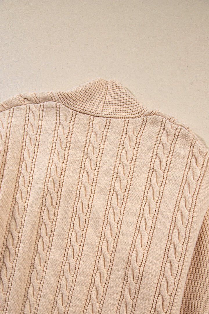 Oversize Chunky Cable Knit Open Front Midi-length Cardigan