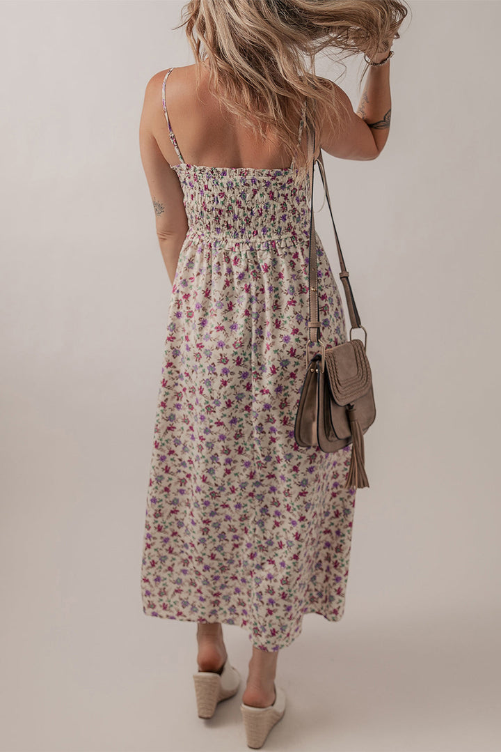 bohemian ditsy floral smocked fit flare sundress