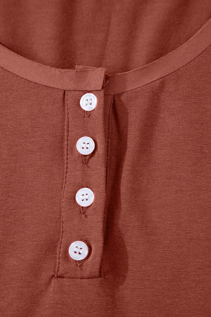 short sleeve u neck buttons splicing ruffle blouse