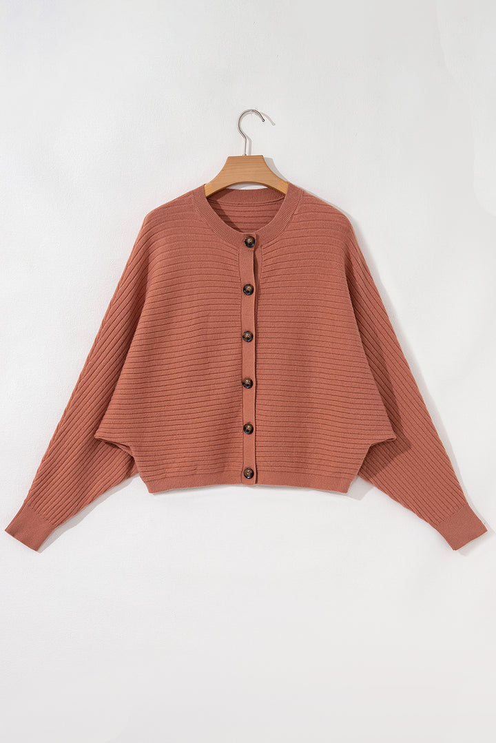 Wide Rib Knit Button Front Dolman Sleeve Sweater Cardigan