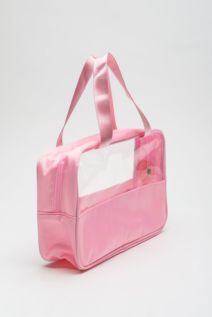 Trousse de maquillage TRAVEL en PVC transparent avec lettres en chenille