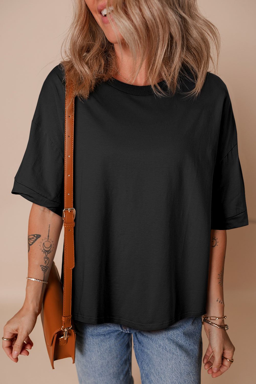 loose half sleeve hi low hem t shirt