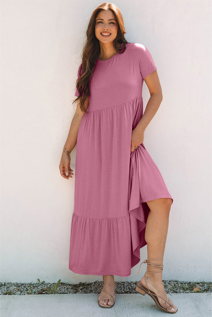 solid color t shirt high waist pocketed long dress