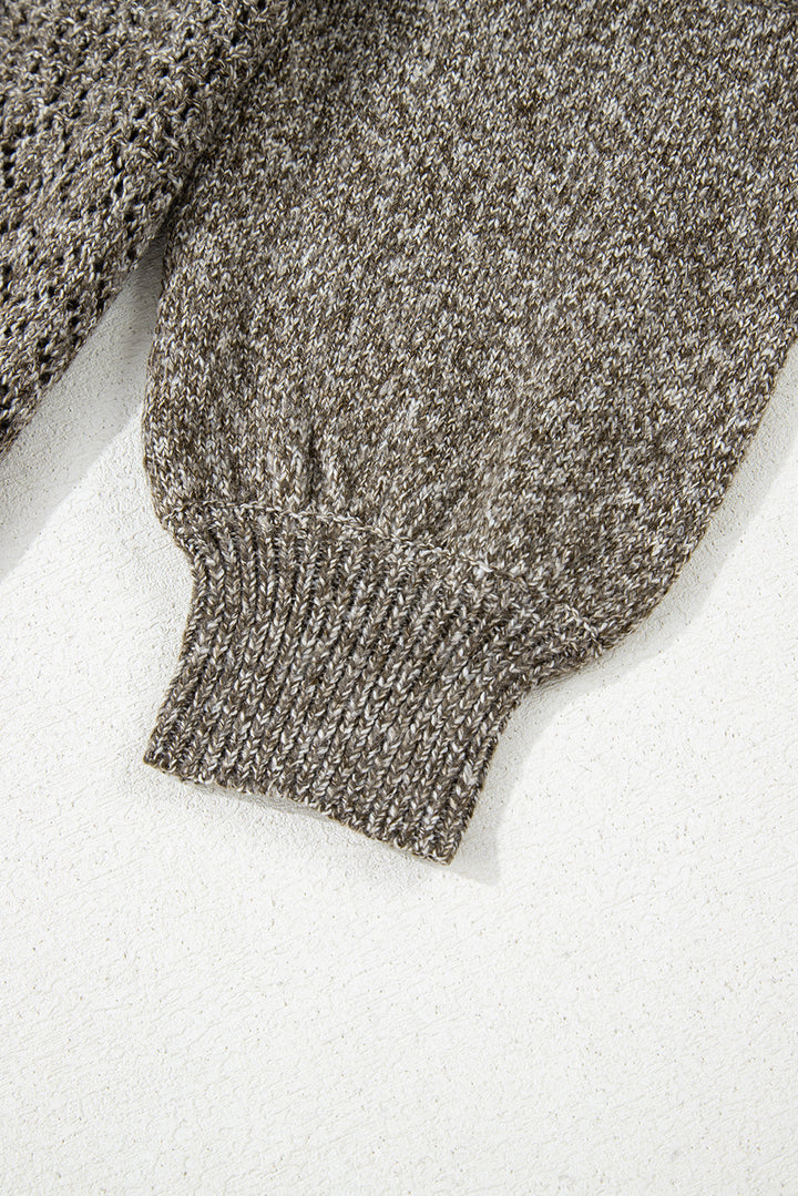 eyelet pattern detail v neck drop shoulder sweater 1