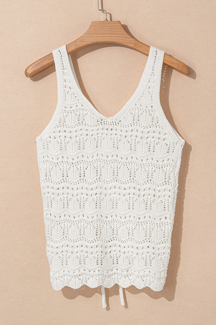 Trendy Hollowed Knit V Neck Drawstring Sweater Vest