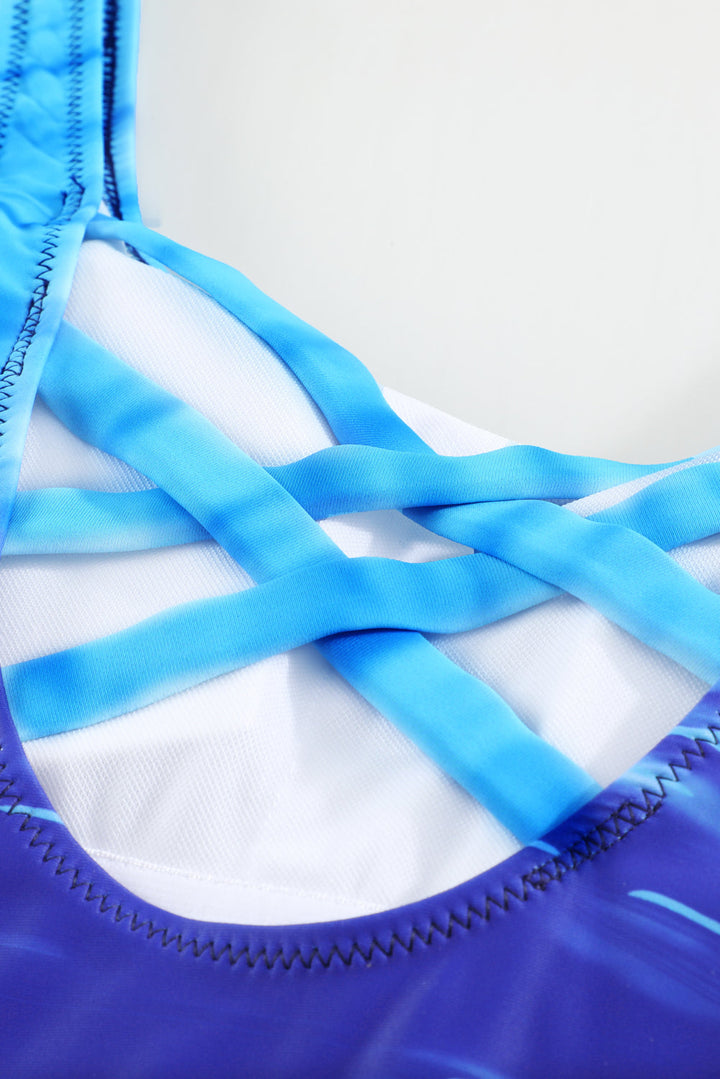 gradient criss cross back one piece swimsuit