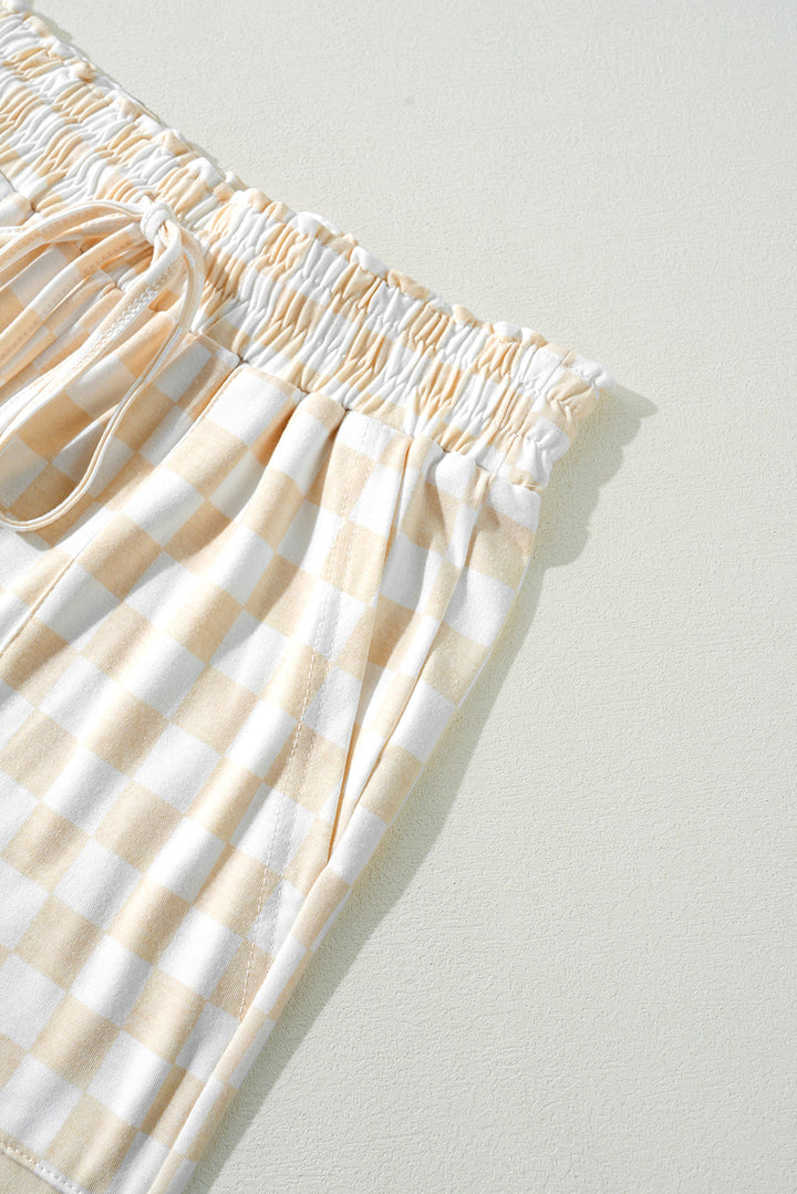 checkered print long sleeve top and pants lounge set 1