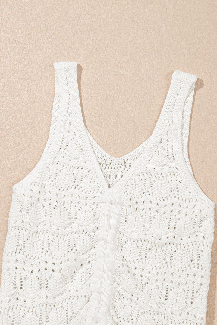 Trendy Hollowed Knit V Neck Drawstring Sweater Vest