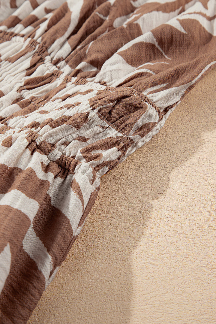 Floral Shirred High Waist Spaghetti Straps Maxi Dress