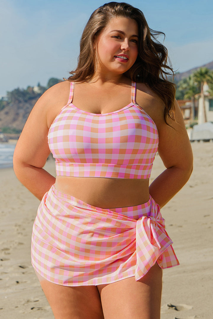 Plus Size Plaid Print High Waist Bikini Set