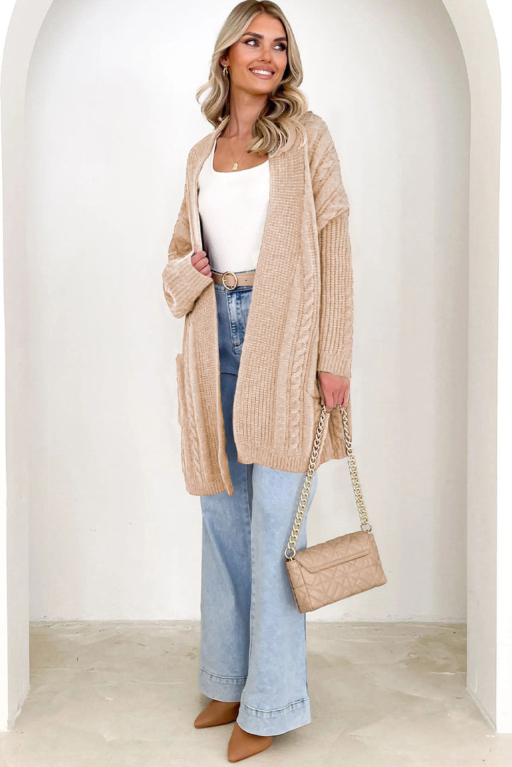 Oversize Chunky Cable Knit Open Front Midi-length Cardigan