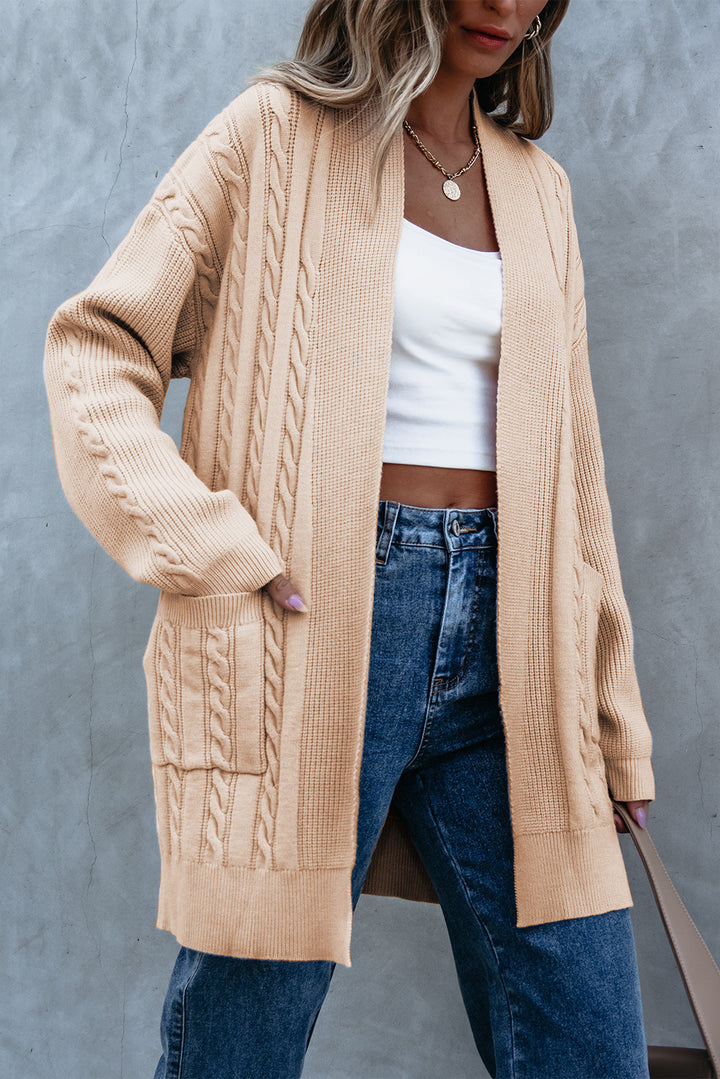 Oversize Chunky Cable Knit Open Front Midi-length Cardigan