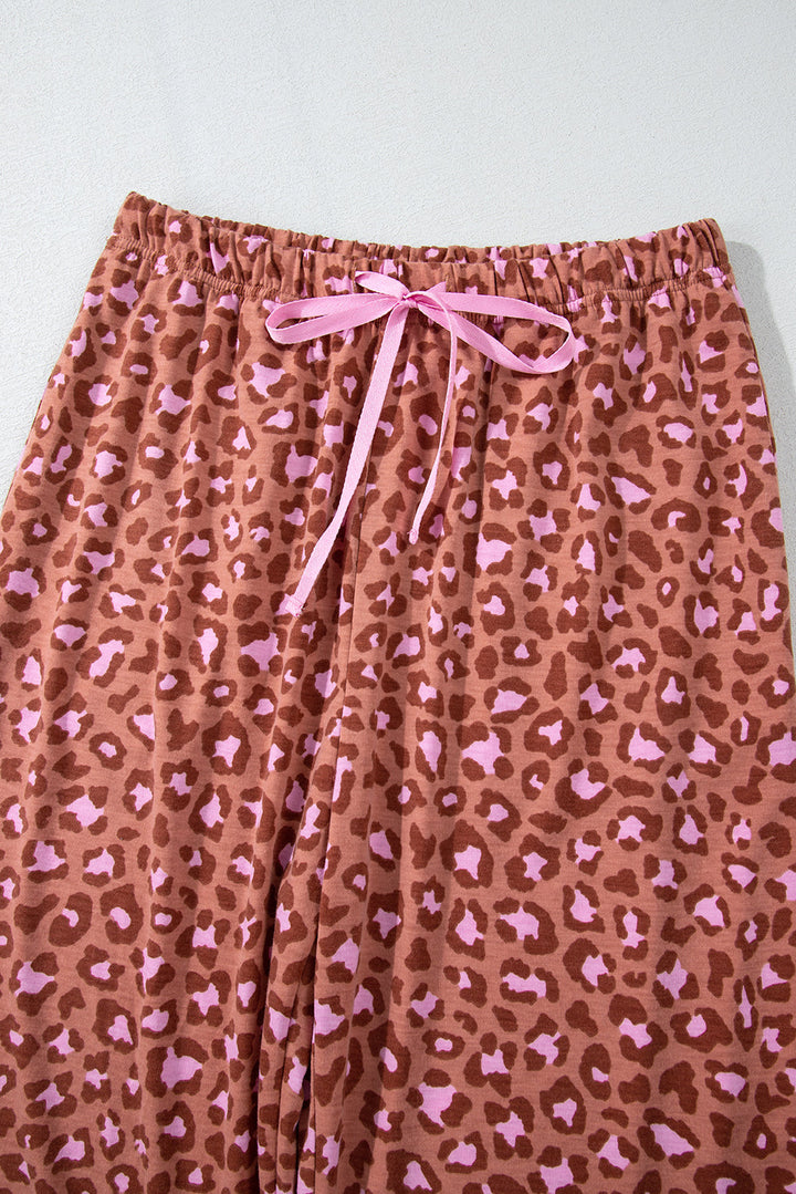 leopard print short sleeve shirt and pants pajamas set