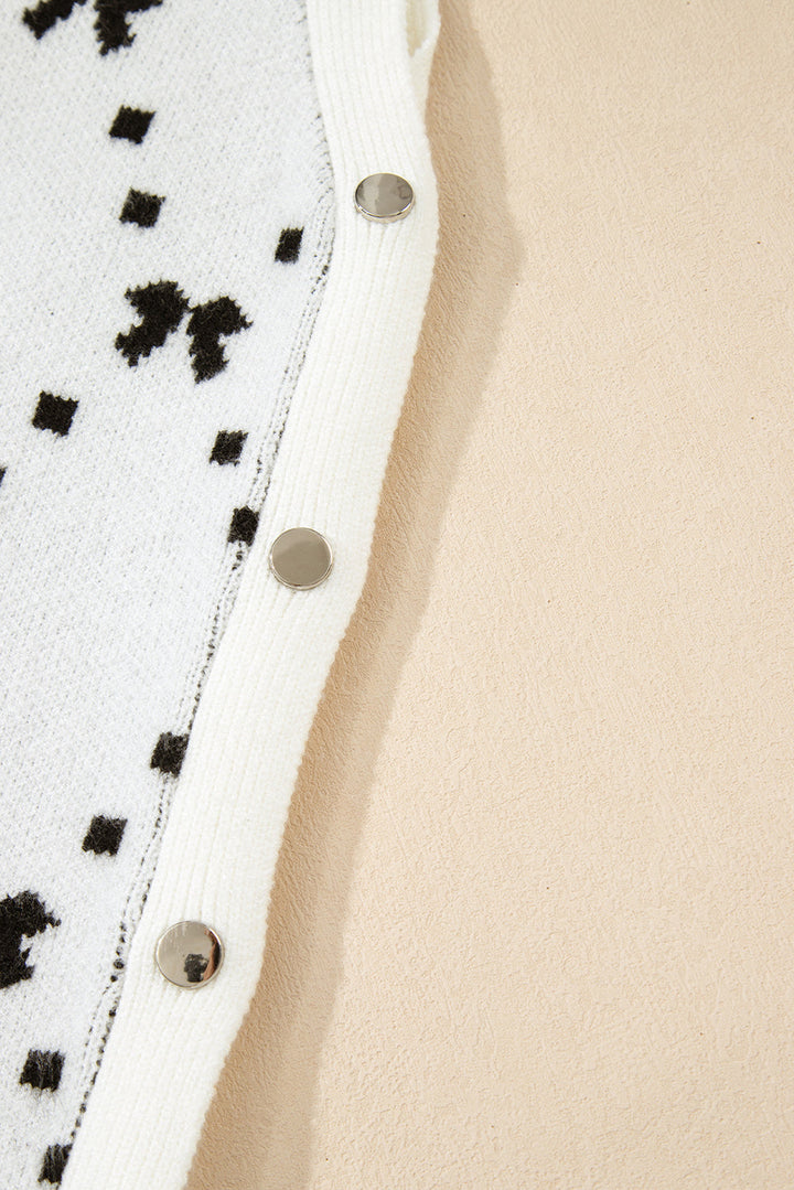 Bow Pattern Buttoned Side Cropped Sweater Vest