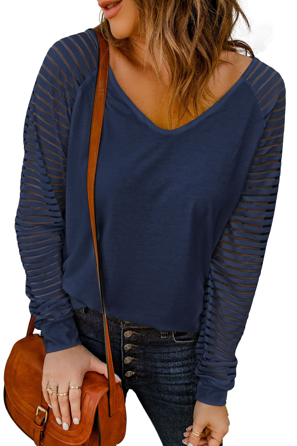 sheer stripe v neck top