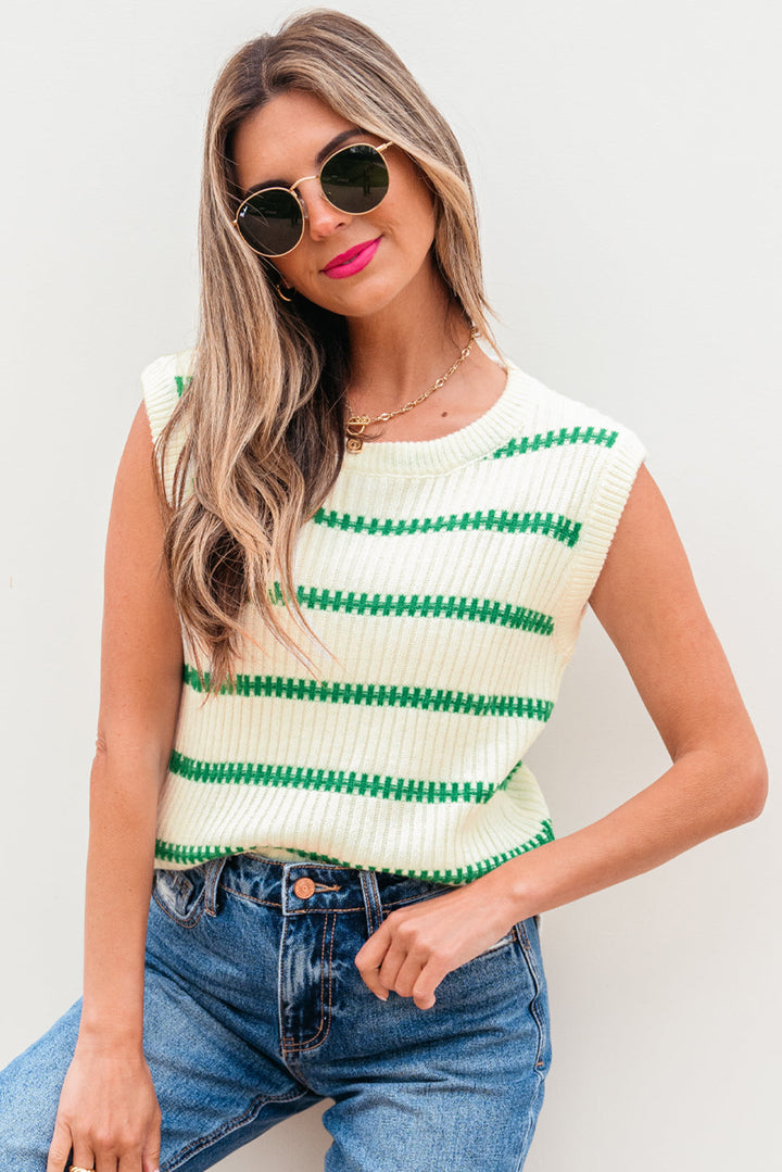 striped round neck casual sweater vest