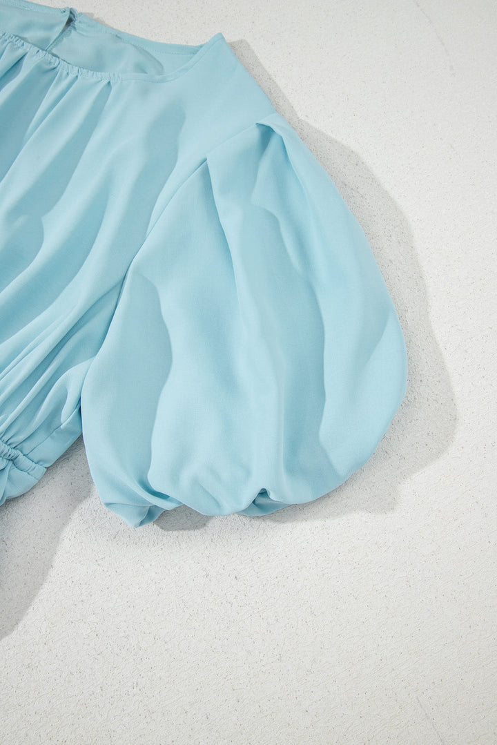 Puff Sleeve Pleated High Waist Flowy Midi Dress