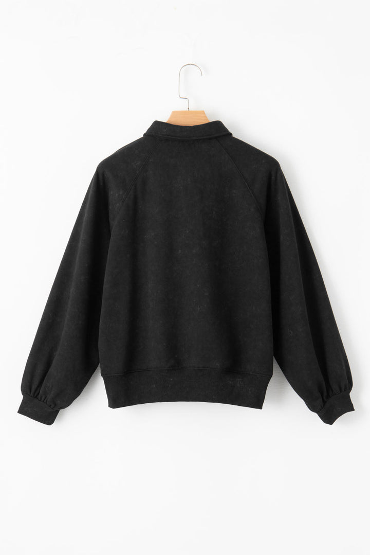 Washed Snap Buttons Lantern Sleeve Pullover Sweatshirt