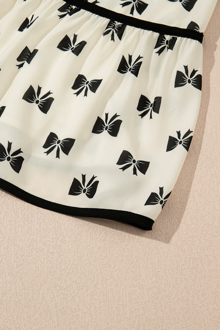 bow knot color contrast trim knotted shoulder mini dress