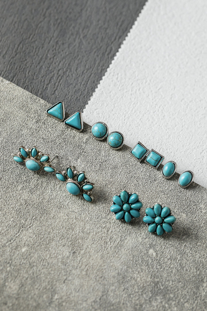 6 Pair Turquoise Boho Vintage Earrings Set