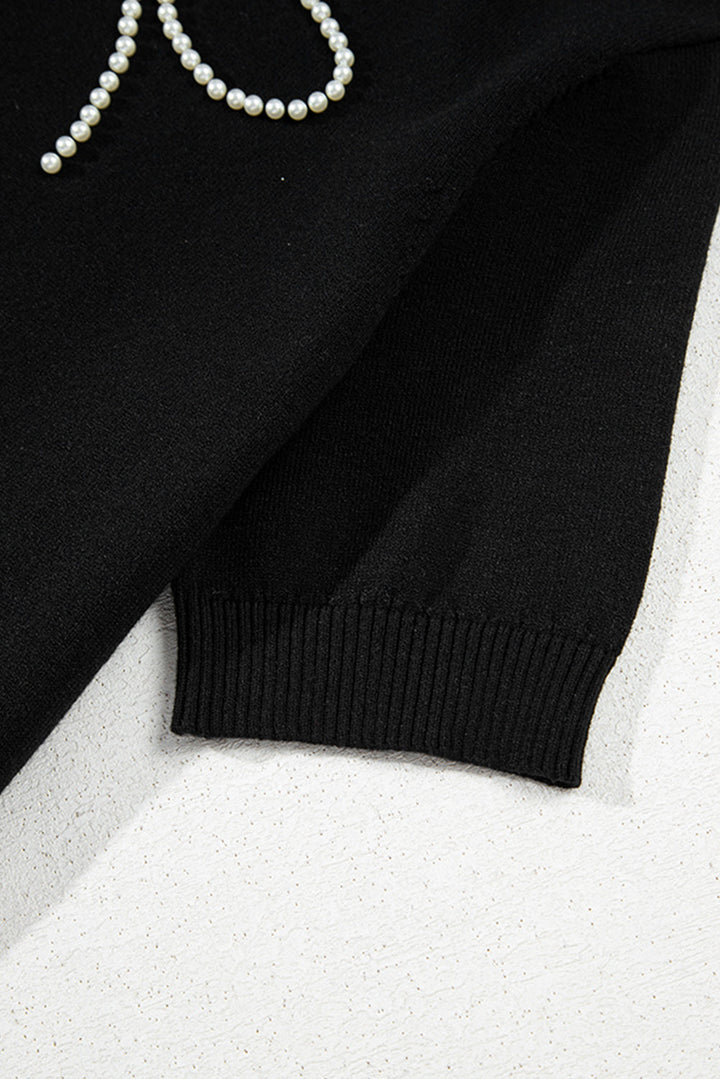 pearl bow necklace embellished short sleeve knitted t shirt