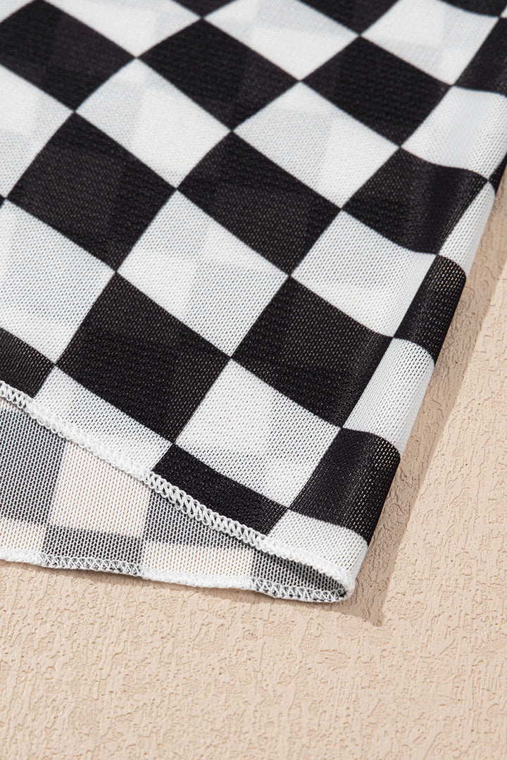 checker mesh crew neck t shirt