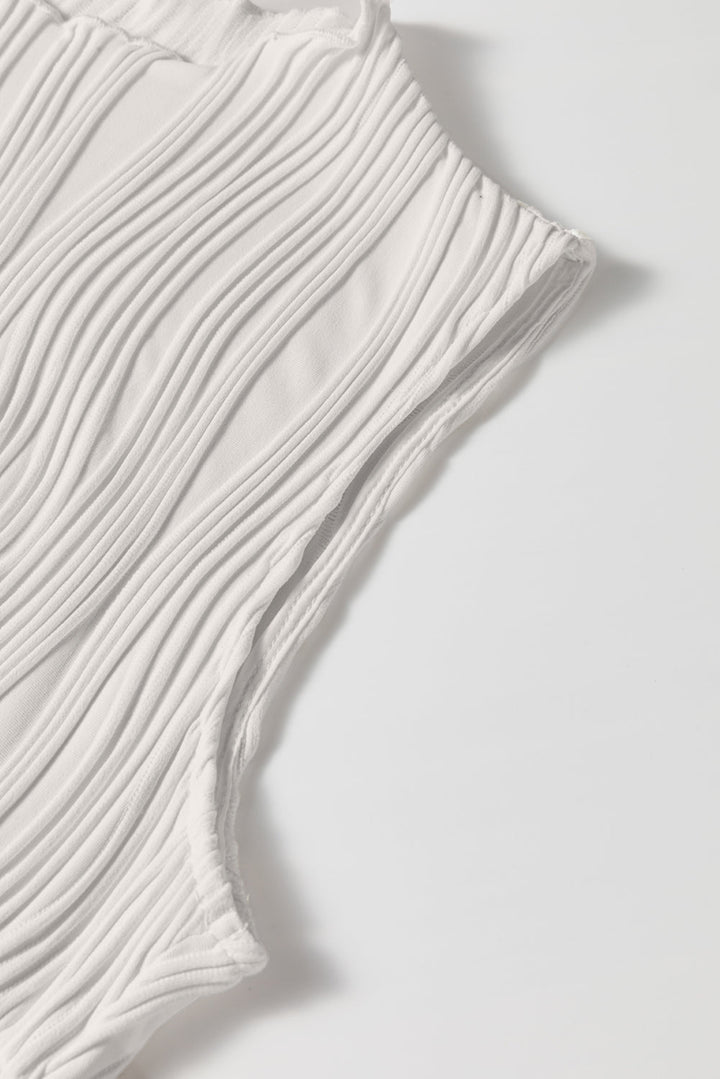 Solid Color Wavy Textured Round Neck Tank Top