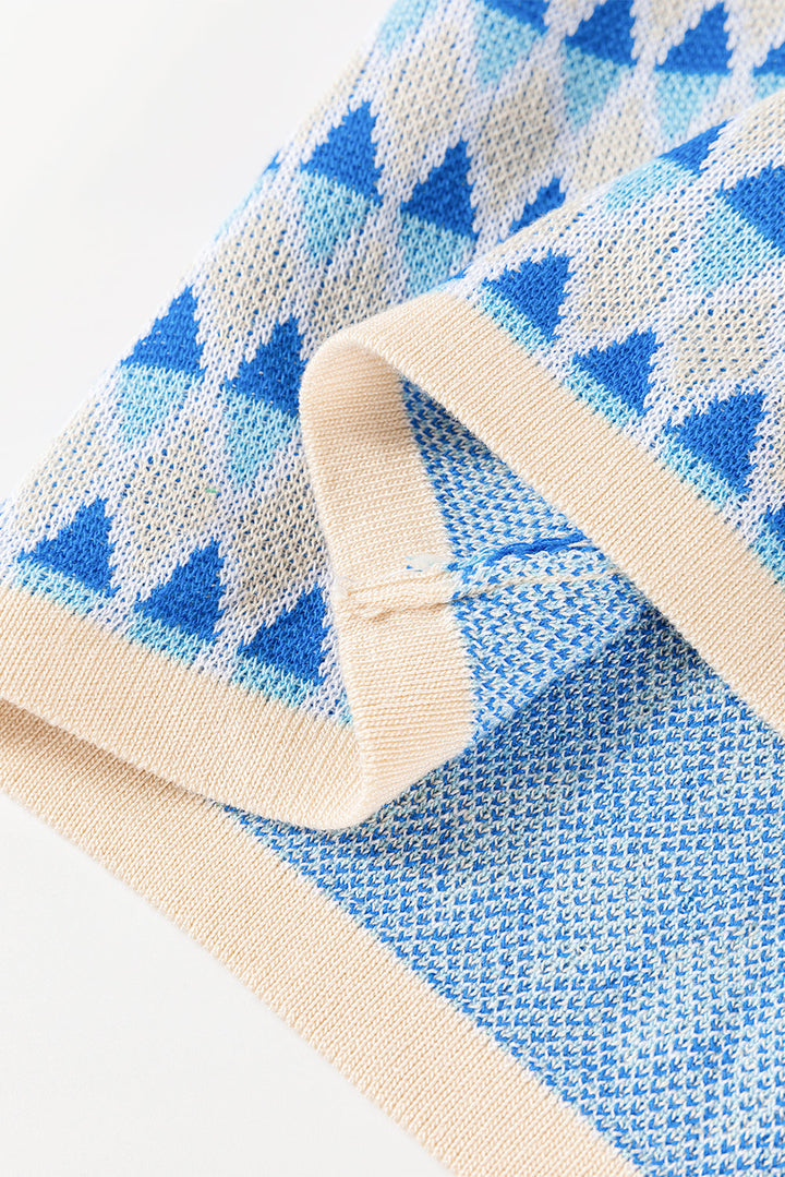 Geometric Print Round Neck Slim Fit Sweater Vest